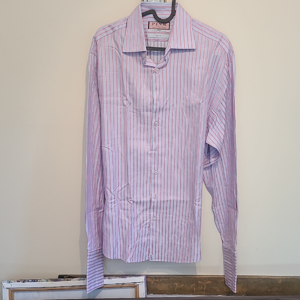 Thomas Pink Men's Pink and Lavender Striped Dress Shirt